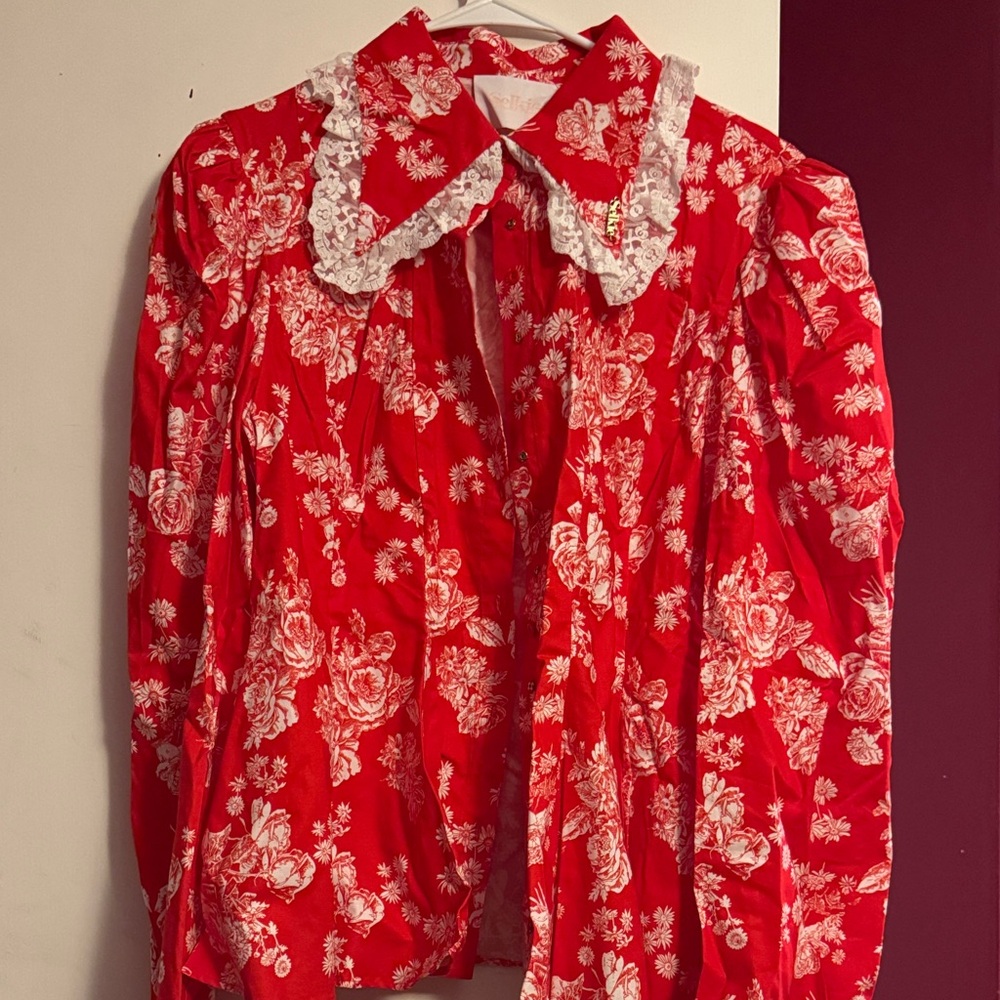 Selkie Secret Admirer Lace Curator Blouse - Res Floral Button-Up